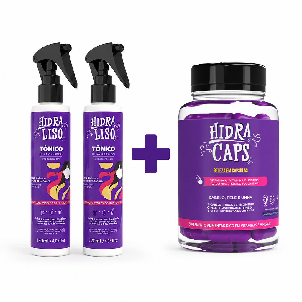 Tonico + Hidra Caps - Crecimento Capilar Acelerado - Compre 1 hoje e Ganhe Outro De brinde - Frete Grátis